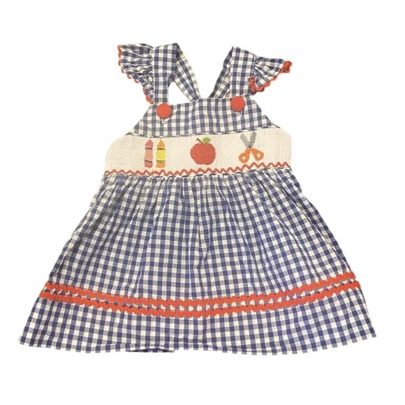 The Smocking Bug Girls Blue White Red Check Back To School Dress Size 18M - Picture 1 of 6